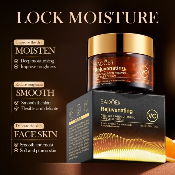 Крем для лица с витамином С и коллагеном SADOER Rejuvenating Deep Collagen Vitamin C Capsules Cream, увлажняющий капсульный крем, 50 г