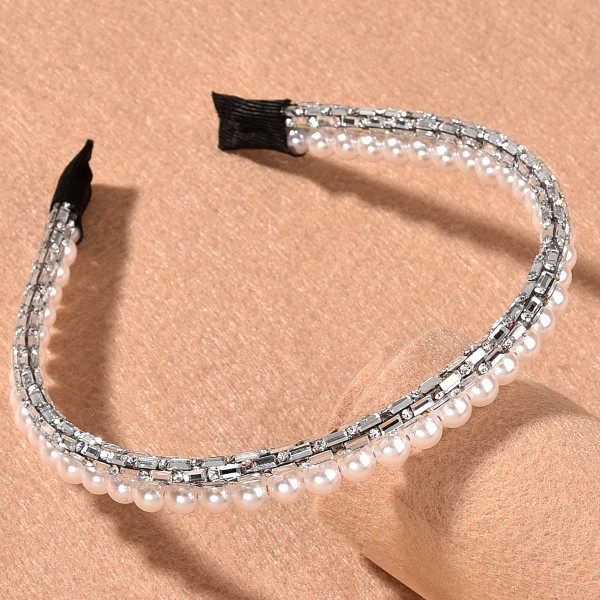 Обруч для волосся подвійний з перлами та стразами "Double Shine", прикраса на голову, срібло