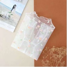 Топ жіночий прозорий у сітку з вишивкою ромашками з довгим рукавом, білий