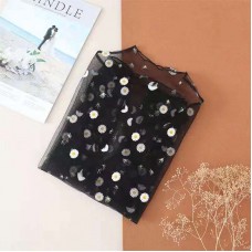 Топ жіночий прозорий у сітку з вишивкою ромашками з довгим рукавом, чорний