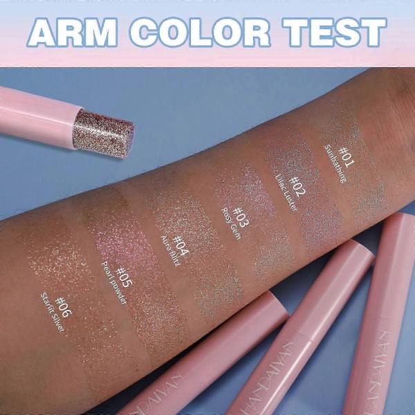 Тени для век с шиммером HANDAIYAN Jelly Glitter Stick, гелевые тени для век с блеском, 6 цветов