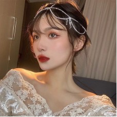 Обруч для волосся з ланцюжками зі страз "Fashion Style", прикраса на голову, срібло