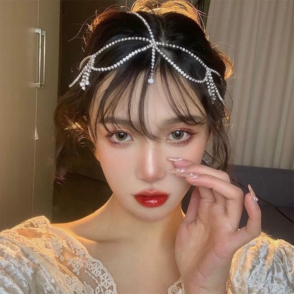 Обруч для волосся з ланцюжками зі страз "Fashion Style", прикраса на голову, срібло Обруч для волосся з ланцюжками зі страз "Fashion Style", прикраса на голову, срібло