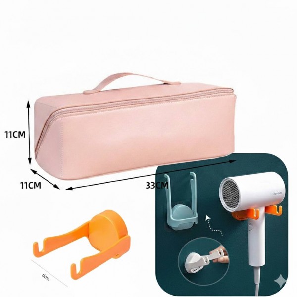 Сумка-органайзер для фена, плойки та стайлера з екошкіри, 33х11х11 см, рожевий