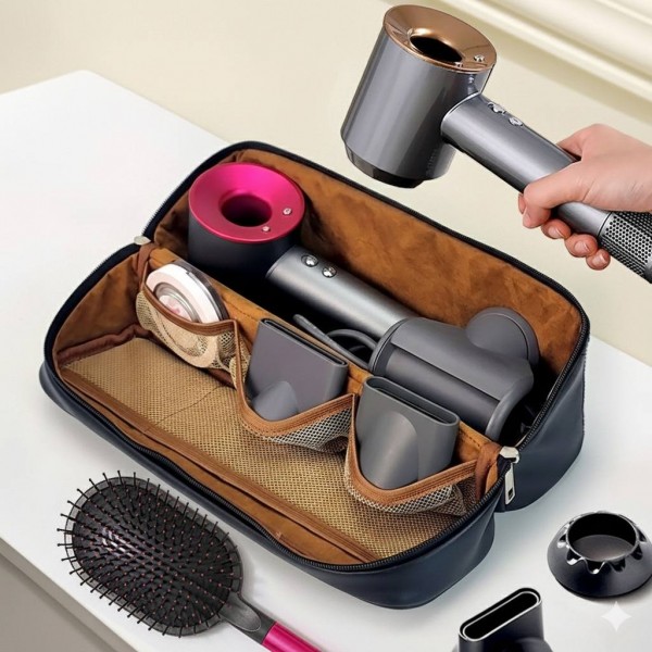 Сумка-органайзер для фена, плойки та стайлера з екошкіри, 33х11х11 см, рожевий