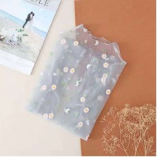 Топ жіночий прозорий у сітку з вишивкою ромашками з довгим рукавом, сірий