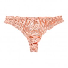Трусики жіночі атласні  з хвилястим краєм, стрінги з шовку із низькою посадкою, персиковий, S-XL