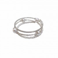 Браслет багатошаровий зі стразами та перлами "Elegant Pearl Style", срібло