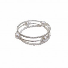 Браслет багатошаровий зі стразами та перлами "Elegant Pearl Style", срібло