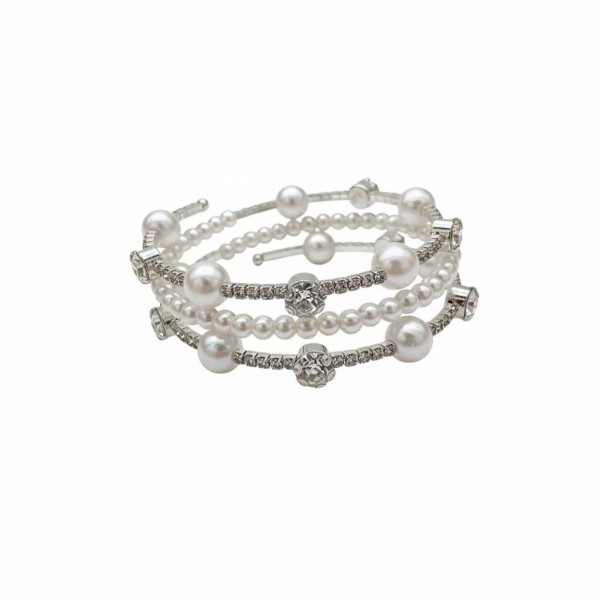 Браслет багатошаровий зі стразами та перлами "Queens Choice", срібло