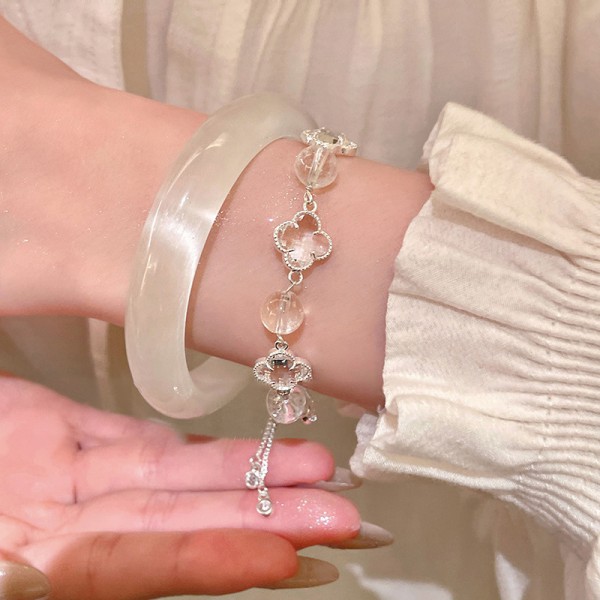 Браслет із прозорими кристалами "White Leaf", білий Браслет із прозорими кристалами "White Leaf", білий