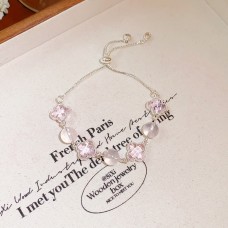 Браслет с прозрачными кристаллами "Pink Leaf", розовый