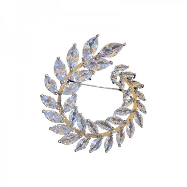 Брошка зі стразами "Diamond Leaves", срібло