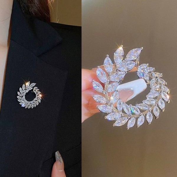 Брошка зі стразами "Diamond Leaves", срібло