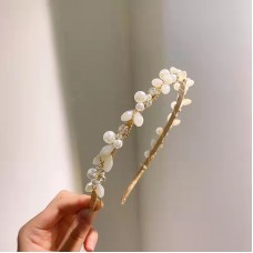 Обруч для волосся з перлами та кристалами "White Crystal Shine", прикраса на голову, золото