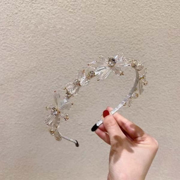 Обруч для волосся зі стразами та квітами "Fashion Flowers", прикраса на голову, срібло