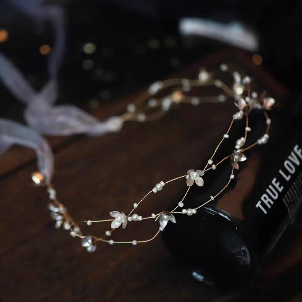 Обруч для волосся з перлами та квітами "Pearl Flowers", прикраса на голову, золото