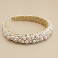 Обруч для волос с жемчугом "Wide Pink Pearl Shine", украшение на голову, золото