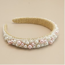 Обруч для волос с жемчугом "Wide Pink Pearl Shine", украшение на голову, золото