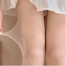 Колготи нейлонові  з блискітками, ультратонкі панчохи з блиском, жіночі капронові блискучі колготки, тілесні, S - M