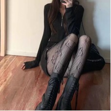 Колготи мереживні жіночі в принт "Hello Kitty", ажурні жіночі панчохи, колготи в сіточку, чорні, S - L