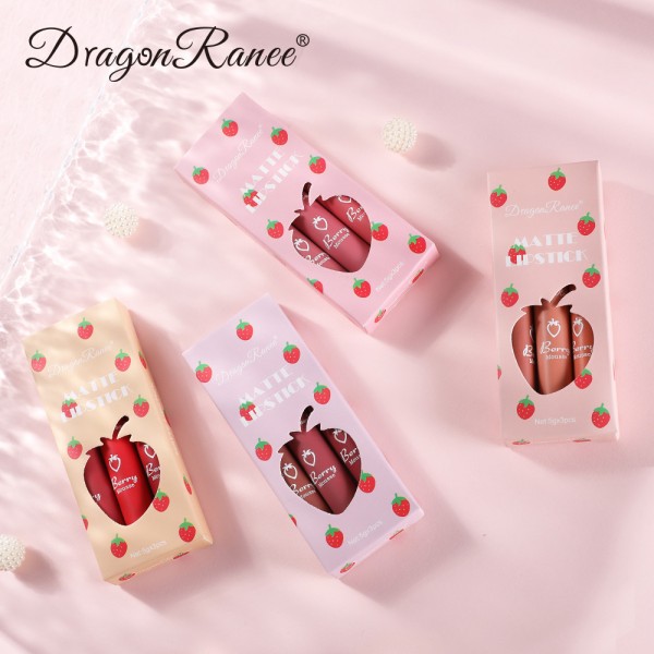 Матовый стойкий блеск для губ в наборе из 3 цветов DRAGON RANEE Berry Mousse, набор матовых жидких помад для губ, 5гх3, 01