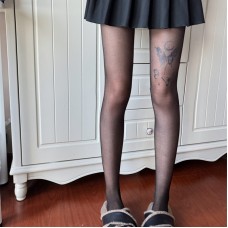 Колготи нейлонові з імітацією тату "Метелики", ультратонкі панчохи з метеликами, жіночі капронові колготки з принтом, чорні, S - M 