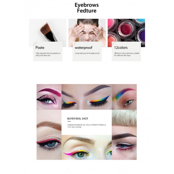 Помадка для брів кольорова Handaiyan, водостійка, 12 кольорів