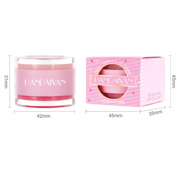 Блиск + скраб для губ Handaiyan Double, зволожуючий блиск і скраб, 2 в 1