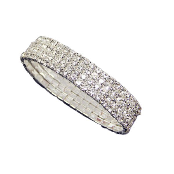 Браслет-резинка зі стразами у 4 ряди, "Four Row of Stones", срібло-золото