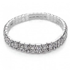 Браслет-резинка зі стразами у 2 ряди, "Two Row of Stones", срібло-золото