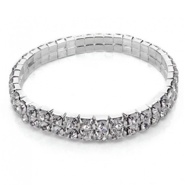 Браслет-резинка зі стразами у 2 ряди, "Two Row of Stones", срібло-золото