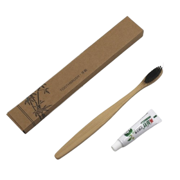 Зубна щітка, з натурального бамбука з міні-пастою, в коробці, 1 шт