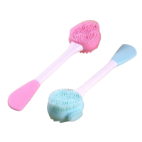Щітка силіконова, двостороння, для очищення шкіри обличчя, з круглою лопаткою, для нанесення масок, різні кольори