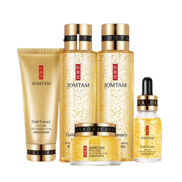 Подарунковий набір Jomtam Gold Luxury, з частинками золота та гіалуроновою кислотою, 5 засобів