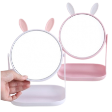 Дзеркало косметичне з вушками зайчика та котика, на підставці з органайзером, 2 кольори