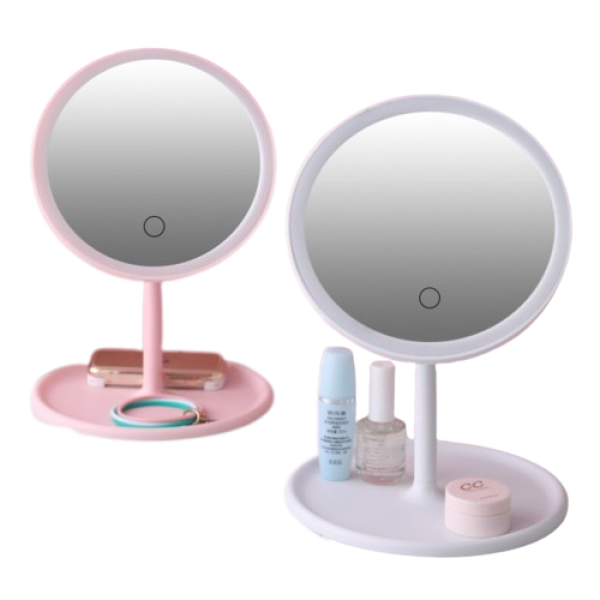Зеркало косметическое с Led подсветкой (1 режим свечения), на подставке с органайзером