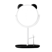 Дзеркало косметичне з вушками панди, на підставці, з органайзером, біле