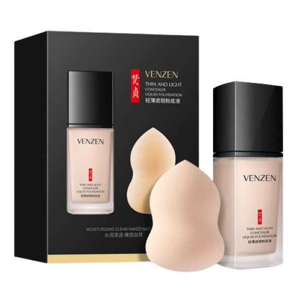 Тональний крем+спонж Veze Thin And Light Concealer Liquid Foundation, тон 02, 30мл