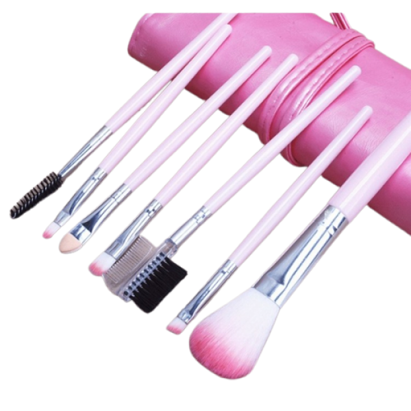 Набір пензлів для макіяжу, в шкіряному чохлі, 4 кольори, 7 шт