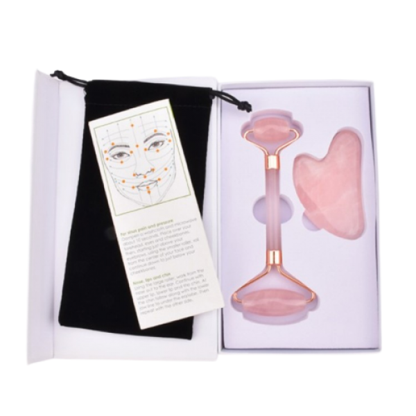 Набір для масажу гуаша: кварцевий ролик і кварцевий скребок Галочка