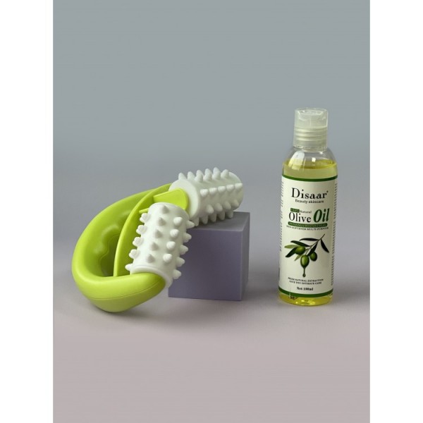 Набір для догляду за тілом: Масажер роликовий ручний від целюліту + масажна олія Disaar (на вибір)