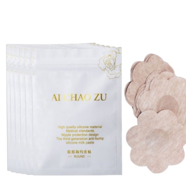 Наклейки флізелінові на соски, Ai Chaozu, самоклеючі, квіточка, стикіні, бюстгалтер-невидимка, бежевий, 5 пар