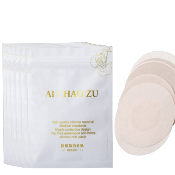 Наклейки атласні на соски, Ai Chaozu, самоклеючі, круг, стікіні, бюстгальтер невидимка, бежевий, 5 пар