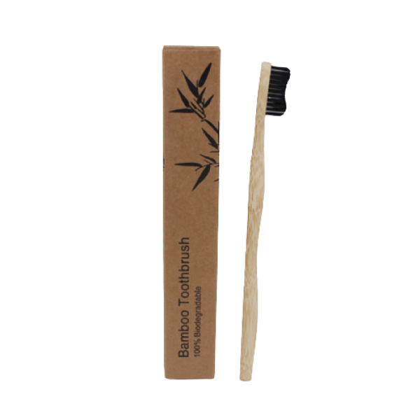 Зубна щітка із натурального бамбука, з рифленим ворсом, вугільна, 1 шт