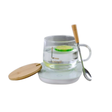 Чашка стеклянная "Lucky" с подставкой – подогревом, зарядкой usb и ложечкой в подарочной упаковке, 350 мл, 1 шт.