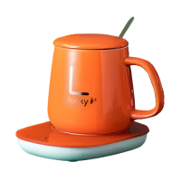 Чашка керамічна оранжева з підставкою - підігрівом, зарядкою USB і ложечкою в упаковці-пакеті, 350мл