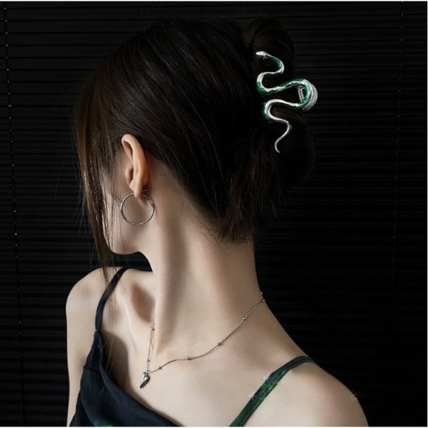 Крабик для волос "Snake", серебро, 11 см