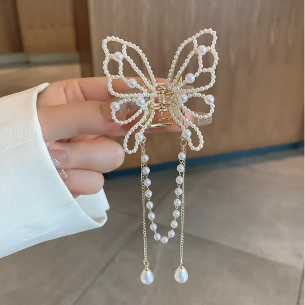 Крабик для волосся "Pearl butterfly", з перлинами, 12x5.5 см Крабик для волосся "Pearl butterfly", з перлинами, 12x5.5 см