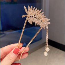 Шпилька для волосся "Пелюстки сяючої папороті", U-подібна, проста металева шпилька в стилі ретро з перлами